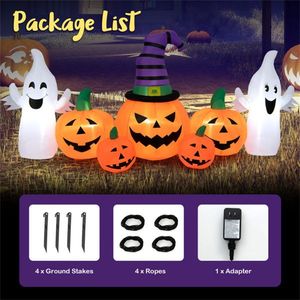 Decorazioni Gonfiabili di Halloween da Esterno 2,7m, Impermeabili in Poliestere, 5 Zucche, 2 Fantasmi, Luci LED Interne, 1 Pompa - Product Image 5