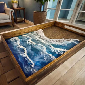 Plateau artisanal en bois et résine époxy, décoration côtière unique, cadeau pour les amoureux de la plage - Product Image 1