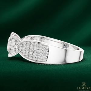Anillo de Compromiso y Boda de Diamante Cultivado en Laboratorio, Corte Redondo, VVS1/VVS2, Certificado IGI, para Mujer, en Oro Blanco de 18K con Baño de Oro y Pavé - Product Image 2