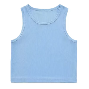 เสื้อกล้ามถักแขนกุดสีฟ้าอ่อนสำหรับผู้หญิง คอกลม สีพื้น สไตล์มินิมอล ความยาวสั้น - Product Image 3