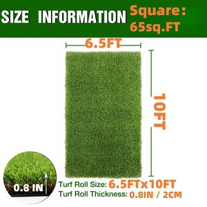 Tapis d'herbe artificielle réaliste 6,5 pi x 10 pi 0,8 po avec trous de drainage pour intérieur et extérieur, aménagement paysager - Product Image 2