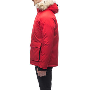 Men's Olive <b>Green</b> Hooded Puffer Jacket <b>Fur</b> Trim Waterproof Canvas Plus Size Long Casual Winter Coat Polyester Wadding Standard - Product Image 2