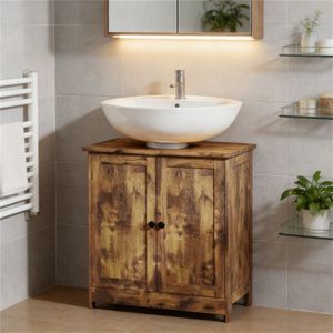 Meuble de salle de bain marron avec vasque, élégant meuble de salle de bain en bois - Product Image 2