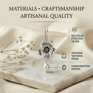 JEWELTECH Boucles d'oreilles pendantes en forme de fleur en argent 925 plaqué or 18 carats avec perles d'eau douce, style romantique, bijoux pour femmes, à porter au quotidien 5 - Product Image 5