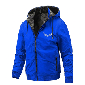 Men's <b>Black</b> Hooded Jacket With <b>Wing</b> Logo Zipper Casual Windproof Autumn Wear - Product Image 3