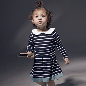 Robes de printemps et d'été pour jeunes filles de haute qualité, style rayé décontracté avec col Peter Pan, en polyester/coton, coupe trapèze - Product Image 3