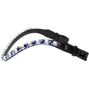 Diadema para Caballo de Cuero Negro con Cristales Redondos de la Mejor Marca, Forma de Ola, con Logotipo Personalizado y Cierre de Botón a Presión - Product Image 1