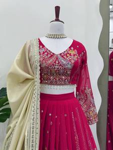 Ensemble de luxe Rani Pink Georgette Lehenga Choli avec broderie lourde de miroirs et de sequins, tenue de mariage indienne et pakistanaise Ghagra Choli Dup - Product Image 3
