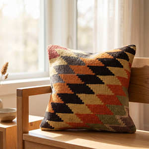 Funda de Almohada Decorativa con Diseño Geométrico Kilim y Patrón Chevron para Decoración Moderna de Mediados de Siglo, Escandinava y Contemporánea - Product Image 1