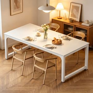Tavolo da Pranzo in Legno Massello Rettangolare per Interni con Piano in Pietra Sinterizzata e Marmo Assemblato - Product Image 1