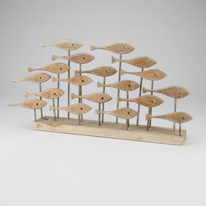 Fishtery Stand Handcrafted Wooden School of Fish Sculpture Rustic Coastal Tabletop Decorative Artwork Home Decor Display Accent - Product Image 5