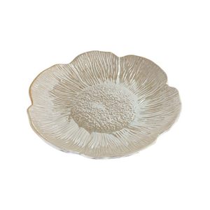 Bol décoratif en métal argenté en forme de fleur de luxe avec motif texturé, élégant plateau de table centrale pour la décoration moderne de la maison - Product Image 3
