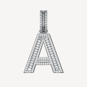 Classic Letter A Pendant Rhodium Plated Alloy Emerald Cut Diamond Channel Setting Themed <b>Charm</b> Unisex Gift Jewelry - Product Image 1