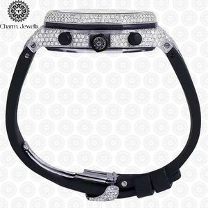 Charm Jewells Luxury Stainless Steel <b>Watch</b> 44mm Analog Quartz Polygon Dial Men Fashion Tachymeter Rubber Band - Product Image 2