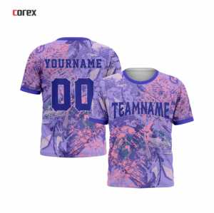 Camiseta Deportiva Corex para Hombre, Sublimada, Manga Corta, Cuello Redondo, Secado Rápido, Corte Regular, Diseño Estampado en Morado y Rosa - Product Image 3