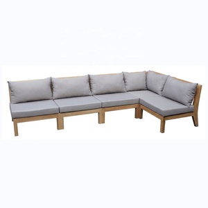 Ensemble de canapés d'angle en teck massif en forme de L pour l'extérieur, avec coussins résistants à l'eau, meubles de jardin d'extérieur, Indonésie - Product Image 1