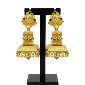 Vente en gros de boucles d'oreilles Jhumka plaquées or 14K18K24K, ensemble de boucles d'oreilles Jhumka de conception traditionnelle pour mariage, boucles d'oreilles de mode pour mariée - Product Image 1