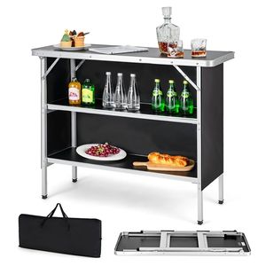 Tavolo da Campeggio Pieghevole con 2 Ripiani Aperti per Barbecue e Picnic all'Aperto - Product Image 1