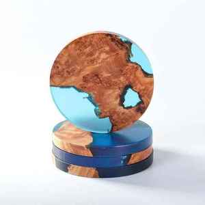 <b>Round</b> Wooden Coaster Set Natural Wood Finish Modern Design Handmade Non Slip <b>Mats</b> & Pads 300mm Diameter 6mm Thick - Product Image 1