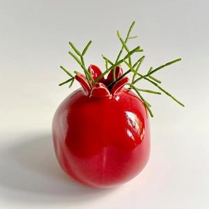 Vase à fleurs en forme de grenade rouge, céramique émaillée brillante, style Art déco, cuite à haute température, ensemble de 4 décorations de table en forme de fruit pour la maison - Product Image 1