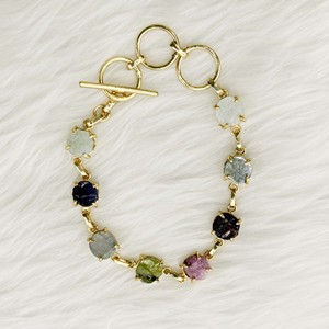 Raw Multi Gemstone Bracelet Gold Plated <b>Toggle</b> Bracelet Handmade Colorful Crystal Link Dainty Everyday Jewelry Gift for Women - Product Image 4