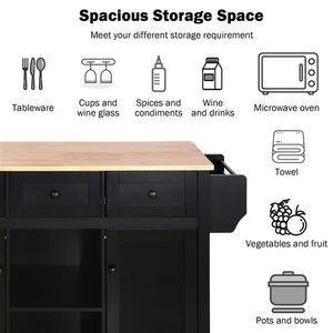 Carrello da Cucina a 5 Ruote con Piano Ribaltabile in Legno di Gomma, Struttura in Acciaio e Metallo, Ripiani Interni e Anta Armadietto - Product Image 6
