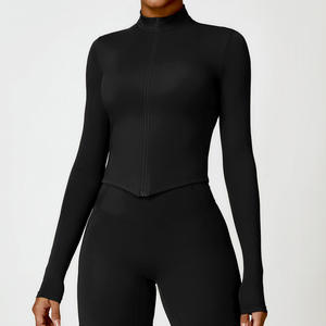 Women's Half <b>Zipper</b> Sports Jacket Long Sleeves Custom Logo Wholesale Jogging Yoga Crop <b>Tops</b> Fitness Clothes hooded for Winter - Product Image 2