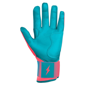 Guantes de Bateo de Cuero Rosa y Verde Azulado Bruce Bolt, Acolchados, con Cierre de Velcro, Unisex, para Adultos, Entrenamiento - Product Image 3
