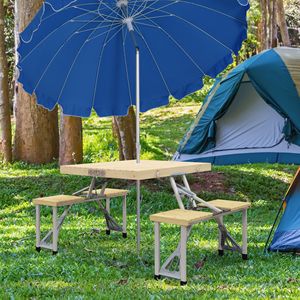 <b>Portable</b> Outdoor <b>Table</b> and Chair Set with Aluminum Frame Folding Picnic <b>Table</b> with Umbrella Hole for Camping - Product Image 2