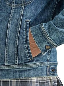 Veste en jean décontractée pour homme, style chemise à carreaux superposée, en coton délavé, coupe classique, fermeture boutonnée, style automne - Product Image 6