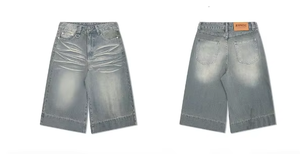 Shorts de Mezclilla Lavados de Color Sólido, Estilo Veraniego, para Hombre, Vintage, de Pierna Ancha, Estilo Urbano - Product Image 3