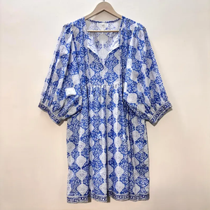 Vestido Casual Midi para Mujer, Tejido 100% Algodón, Liso, Manga Corta, Cintura Imperio, Estilo Babydoll, Cuello en V, Holgado, Funcional - Product Image 4