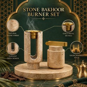 Ensemble de brûleurs à bakhoor en marbre travertin |   Porte-encens en acier inoxydable pour Oud Arabe, Décoration de Luxe Islamique pour Maison, Hôtel, Majlis, Cadeau - Product Image 5