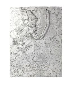 Custom Luxury Eco-friendly Promotional Recycled Cotton Handmade Art Paper Bag Silver Batik Print All Silver Metallic Strings - Product Image 1