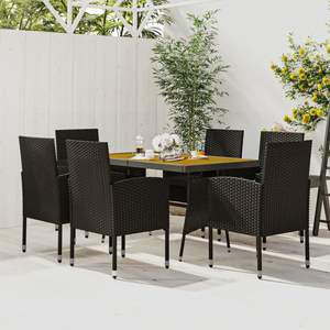 Set da Pranzo per Esterni in Legno Massello di Acacia con Rattan PE Nero e Mobili da Giardino in Acciaio - Product Image 1