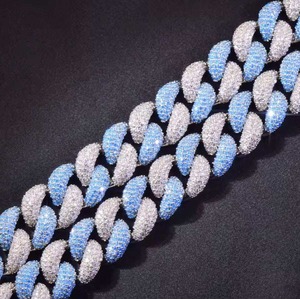 Bracelet cubain en moissanite bicolore bleu, argent 925, micro-incrustation, bijoux hip-hop unisexe - Product Image 3