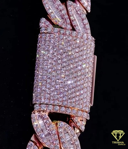 High Quality Cuban Link <b>Chain</b> Necklace <b>Iced</b> <b>Out</b> Baguette Round Cut VVS Moissanite Diamond Pass Diamond Tester Jewelry - Product Image 5