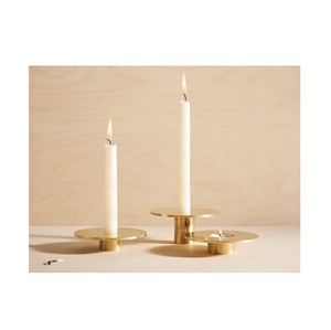 Gold Floating Disk Candle Holder Set Minimalist Brushed Brass Taper And <b>Tealight</b> Stands 3 Piece Multi Height Geometric Centerpie - Product Image 3