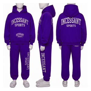 Wholesale Men's Activewear Tracksuit Regular Fit Hooded Printed Solid Custom Design <b>Leisurewear</b> Jogger Suit - Product Image 4