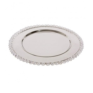 Assiettes de présentation rondes de 13 pouces en acier inoxydable argenté, écologiques, modernes, pour mariage, avec strass, décoratives de luxe - Product Image 5