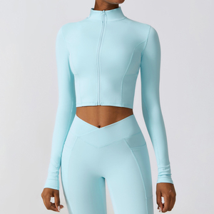4-Piece Gym Fitness Sets Solid Pattern Clothing Long Sleeve <b>Jacket</b> Leggings Sports Suits <b>Women</b> Seamless Fitness Yoga Set - Product Image 4