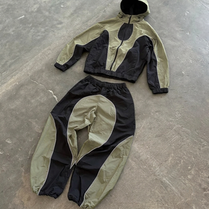 Mens Color block Windbreaker Tracksuit Lightweight <b>Zip</b> <b>Up</b> <b>Jacket</b> And Elastic Jogger Pants Set Custom OEM Sportswear Streetwear - Product Image 6