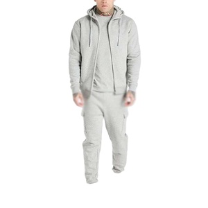 Conjunto de Sudadera con capucha unisex de 2 piezas de algodón con logotipo personalizado gris Cargo Fleece chándal directo de fábrica Activewear impreso de alta calidad - Product Image 1