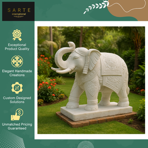 Hot Selling Hand-Carved White Modern Elegant Home <b>Decor</b> Marble <b>Elephant</b> Statue for Outdoor Garden and Villa Living Room - Product Image 3