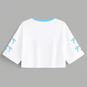 Ballet Football Women's White <b>Mesh</b> <b>Crop</b> <b>Top</b> V-Neck Short Sleeve Number 07 Sporty Style Spring Summer Loose Fit Breathable - Product Image 3