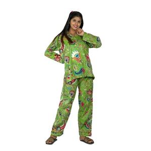 Ensemble de vêtements de nuit d'été à imprimé floral pour femmes nouveauté Collection printemps tissu tissé doux et léger avec impression de bloc de main - Product Image 1