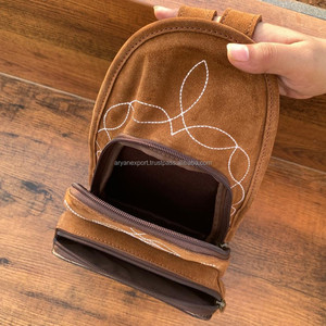 Boot Stitch Hand-tooled Tan Suede Leather Chest Bag con mochila Western Genuine Leather Floral Crossbody Sling Bags para mujer - Product Image 5