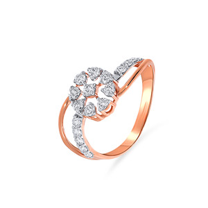 Beautiful Spherical Stunner Diamond Ring Rose Gold Diamond <b>Cluster</b> Ring 14K with Swirl Design Elegant Diamond Flower Ring - Product Image 1