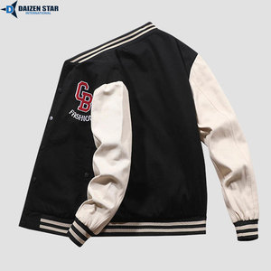 Men's Varsity Jacket Black Cream Sleeve Letter Embroidery Preppy Style Autumn Wear Polyester Cotton Material - Product Image 3