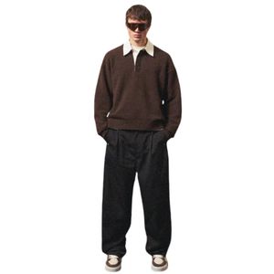 Men Knit Crewneck Sweater <b>Brown</b> Contrast Collar Long Sleeve Pullover Casual Winter Top Soft Cotton Blend OEM - Product Image 6